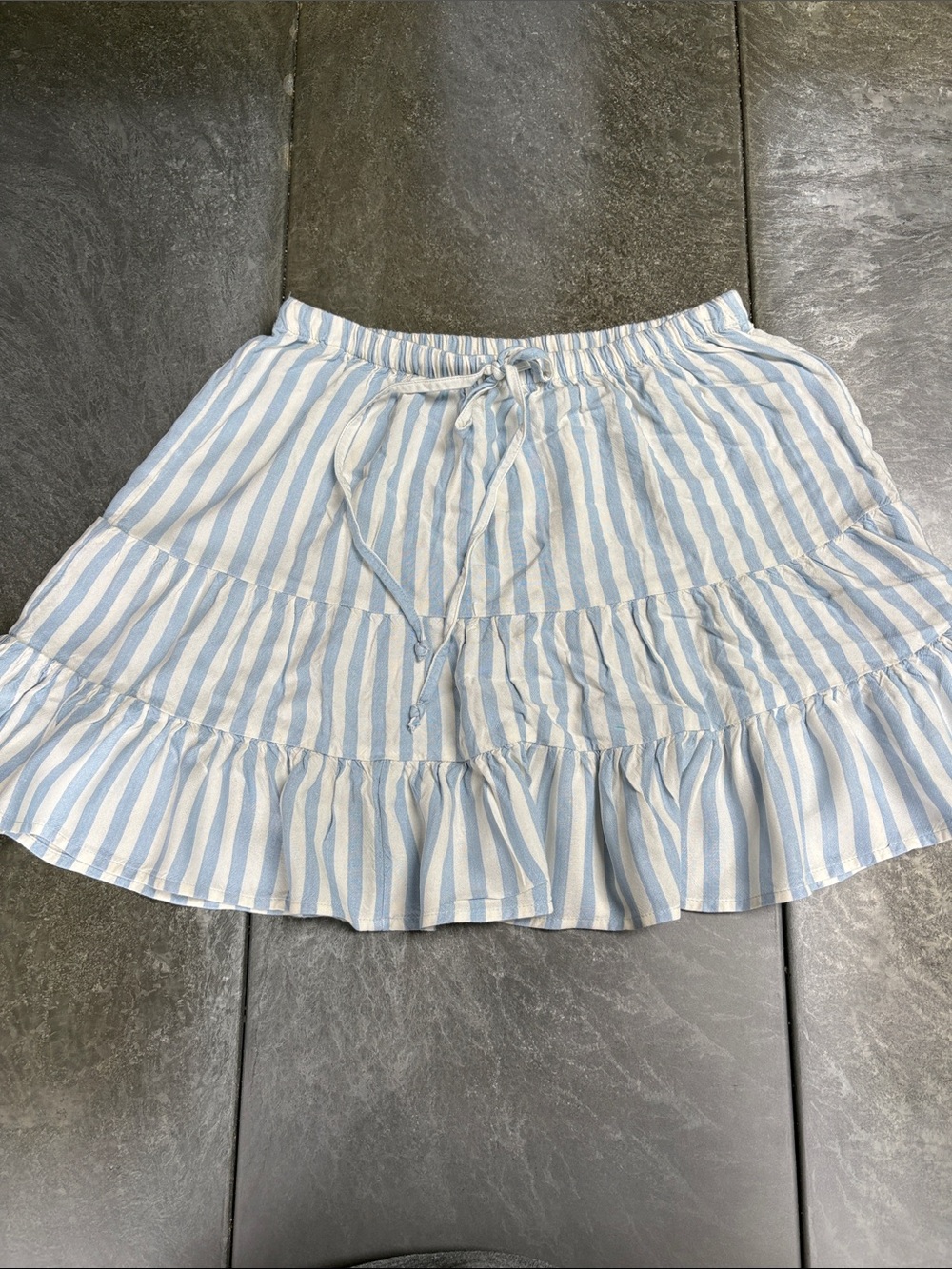 American Eagle Outfitters Blue and White Striped Tiered Mini Skirt